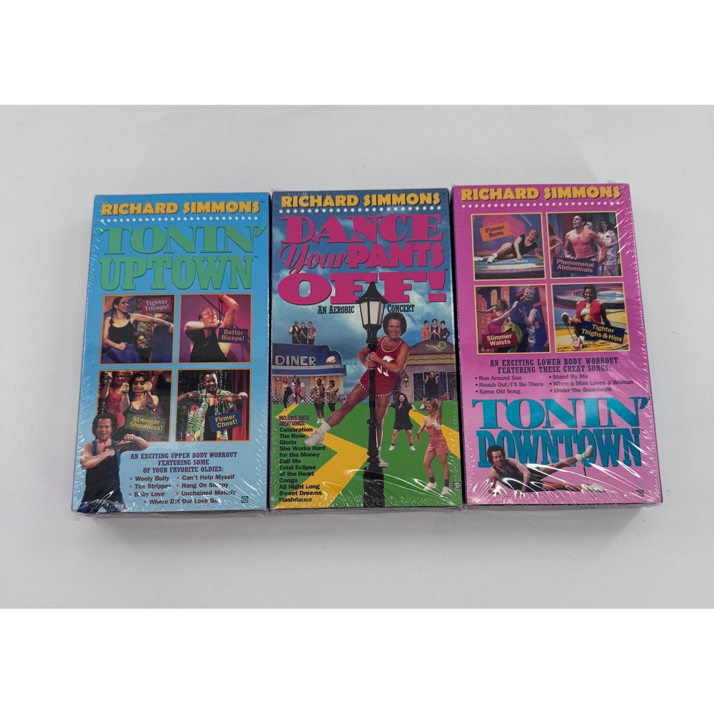 Richard Simmons VHS Workout Lot of 3 Tonin Uptown Downtown Dance Your Pants Off